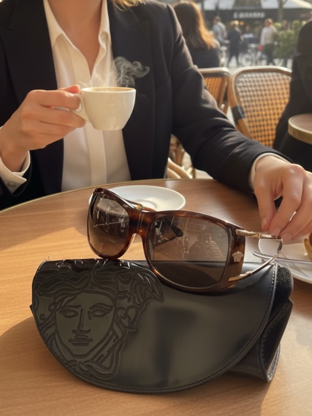 Versace Tortoiseshell Medusa Sunglasses Gold Split Temple Eyewear
